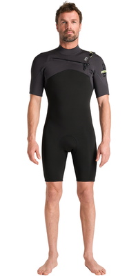 2026 C-Skins Mens NuWave Session Lite 2/2mm Chest Zip Shorty Wetsuit C-NSEL22SHM - Black / Meteor